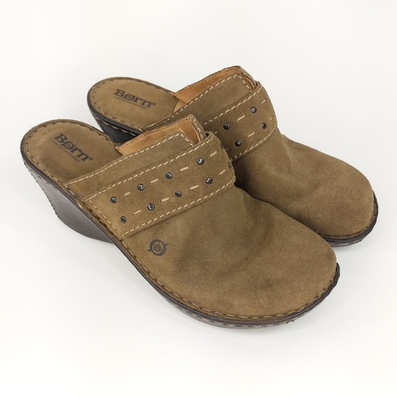 Born Shoes - BORN Women's Brown Leather Wedge Mule / Clog